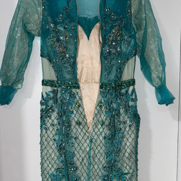 Glamorous Teal Embellished Long Sleeve Dress